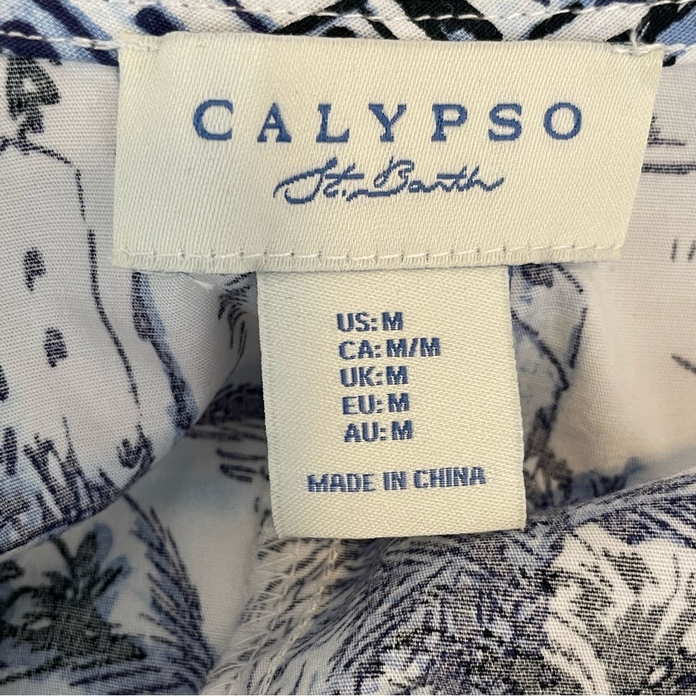 Calypso St. Barth Blue White Halter Cotton Mini Dress Sz Medium Tropical Resort - Picture 7 of 16